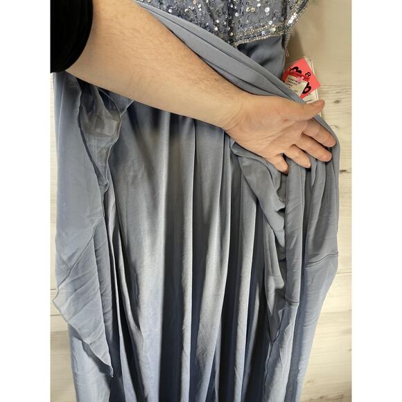 JKARA Dress Womens 8 Blue Silver Sequin Beaded Gown Formal Evening Maxi New - Picture 9 of 10